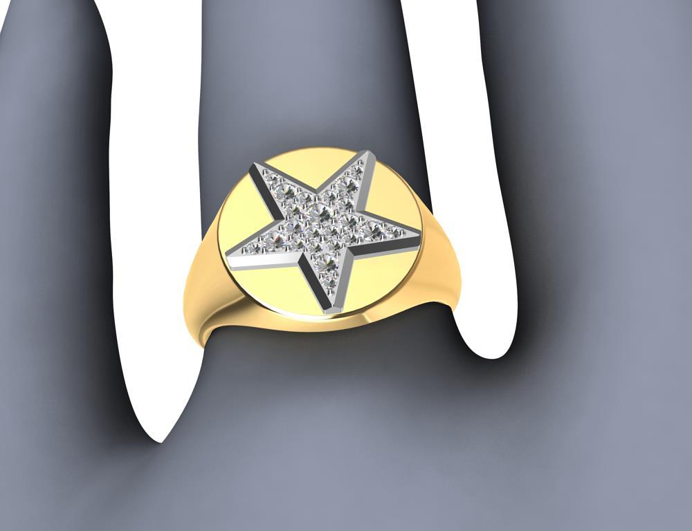 En vente :  Bague sigillaire en platine avec étoile en diamant GIA et or jaune 18 carats pour femmes 4
