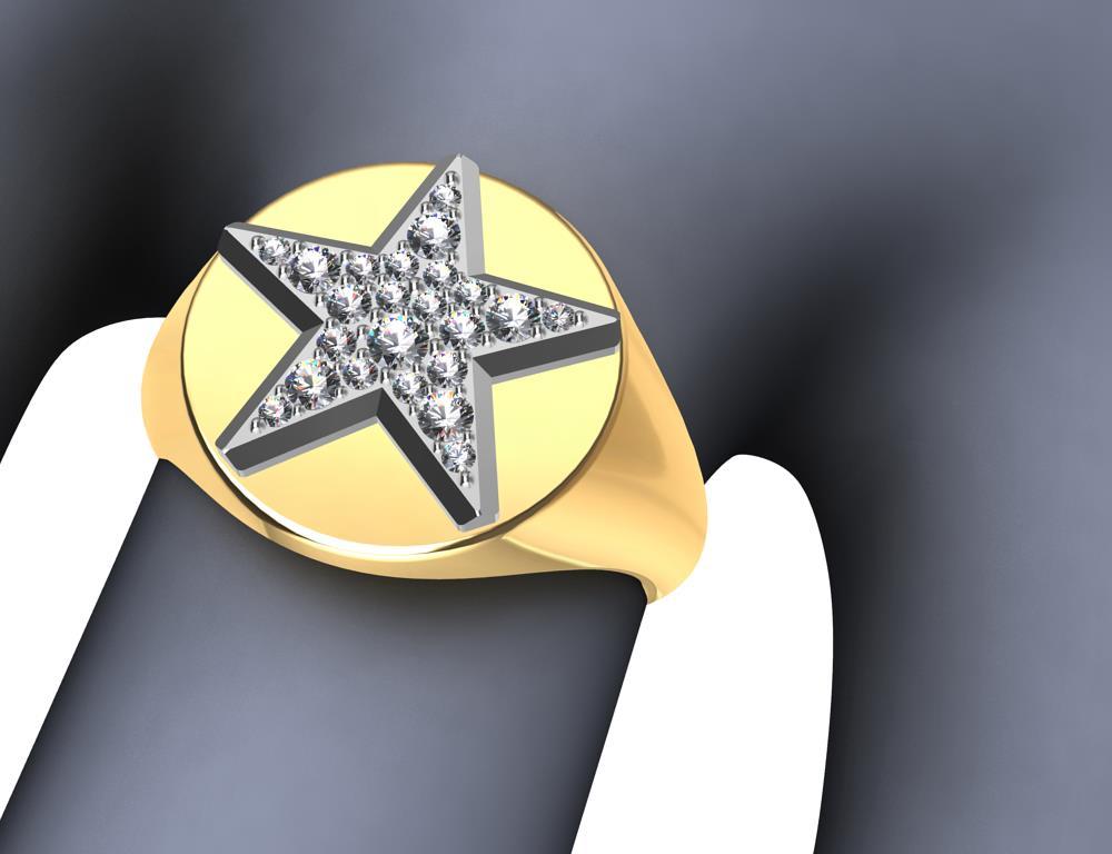 En vente :  Bague sigillaire en platine avec étoile en diamant GIA et or jaune 18 carats pour femmes 5