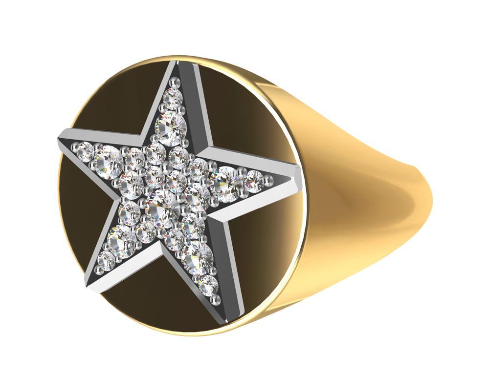 En vente :  Bague sigillaire en platine avec étoile en diamant GIA et or jaune 18 carats pour femmes 6