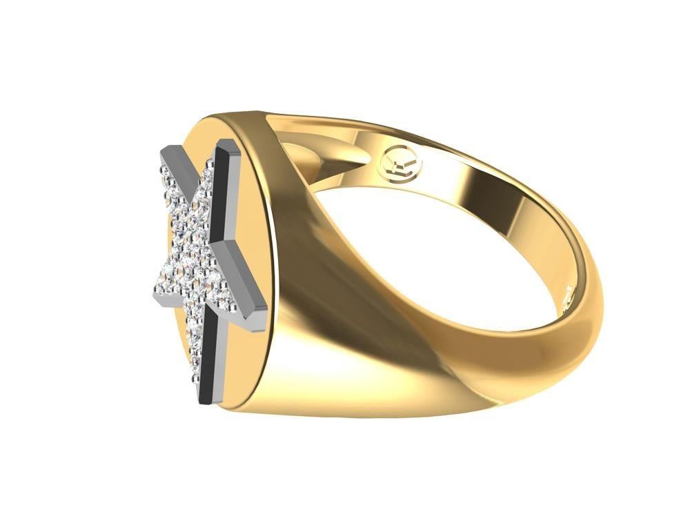 For Sale:  Womens Platinum GIA Diamond Star and 18 Karat Yellow Gold Signet Ring 7
