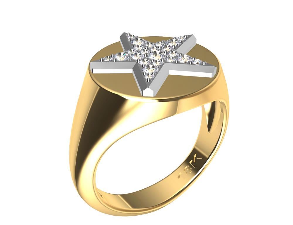 For Sale:  Womens Platinum GIA Diamond Star and 18 Karat Yellow Gold Signet Ring 9
