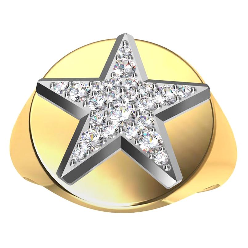 En vente :  Bague sigillaire en platine avec étoile en diamant GIA et or jaune 18 carats pour femmes