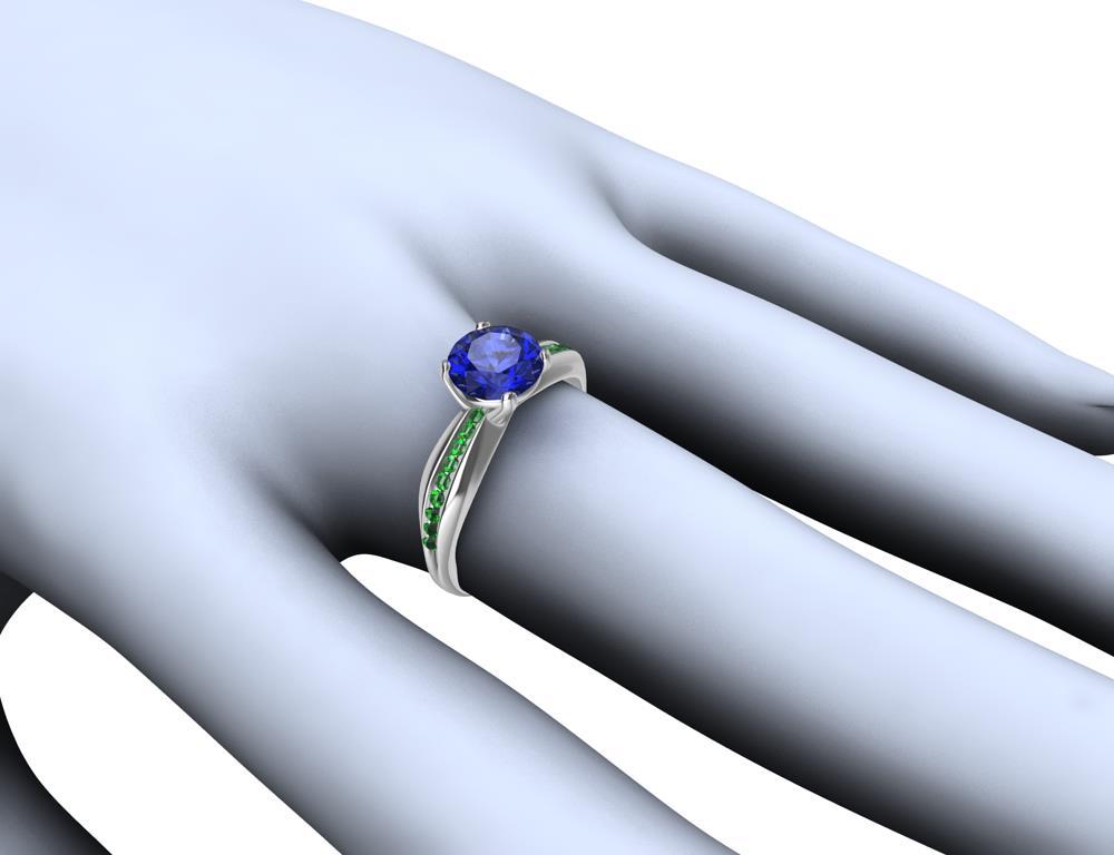 En venta: Anillo de Cóctel de Platino para Mujer con Zafiro Azul y Tsavoritas de 1,55 Quilates  10