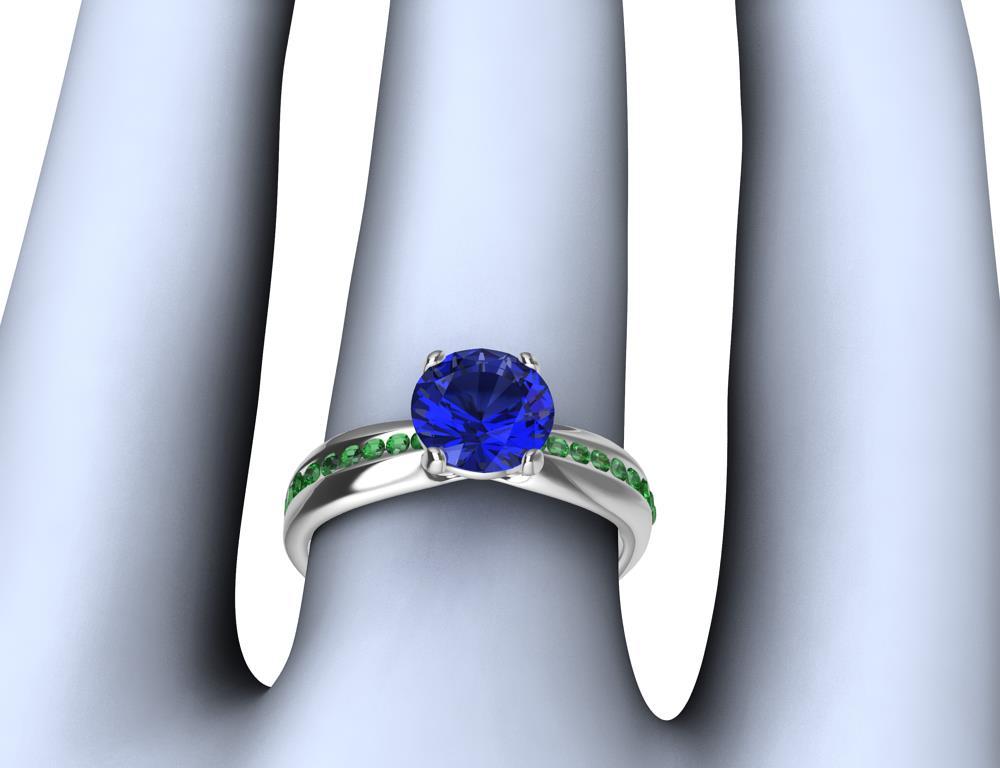 For Sale:  Womens Platinum 1.55 Carat Blue Sapphire and Tsavorites Cocktail Ring 3