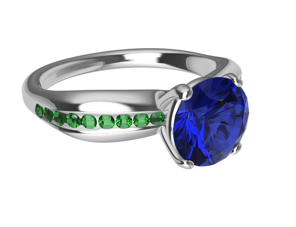 For Sale:  Womens Platinum 1.55 Carat Blue Sapphire and Tsavorites Cocktail Ring 8