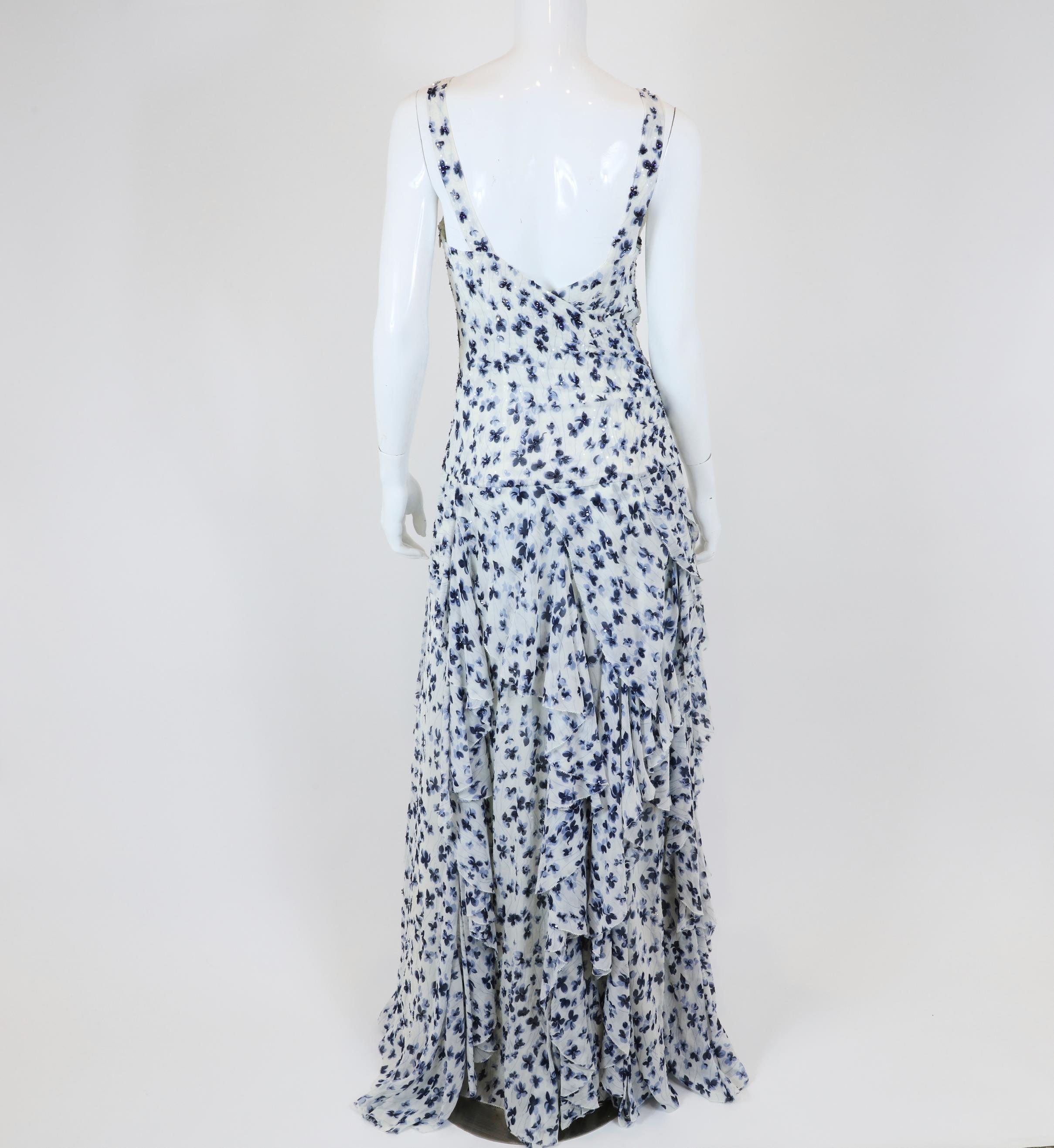 Women's Ralph Lauren Collection Blue & White Dress
Spaghetti strapped gown with tiered ruffles
New with tags