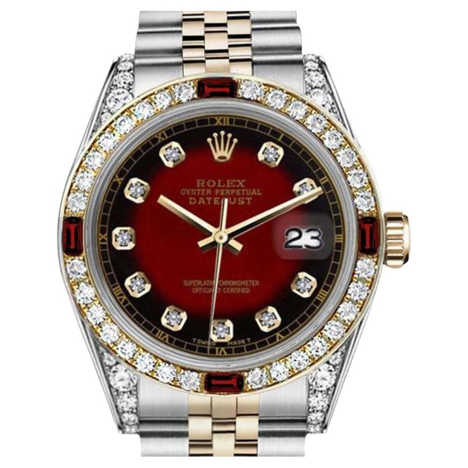 Women's Rolex Datejust Jubilee Red Vignette Dial Diamond Accent Watch 69173 For Sale