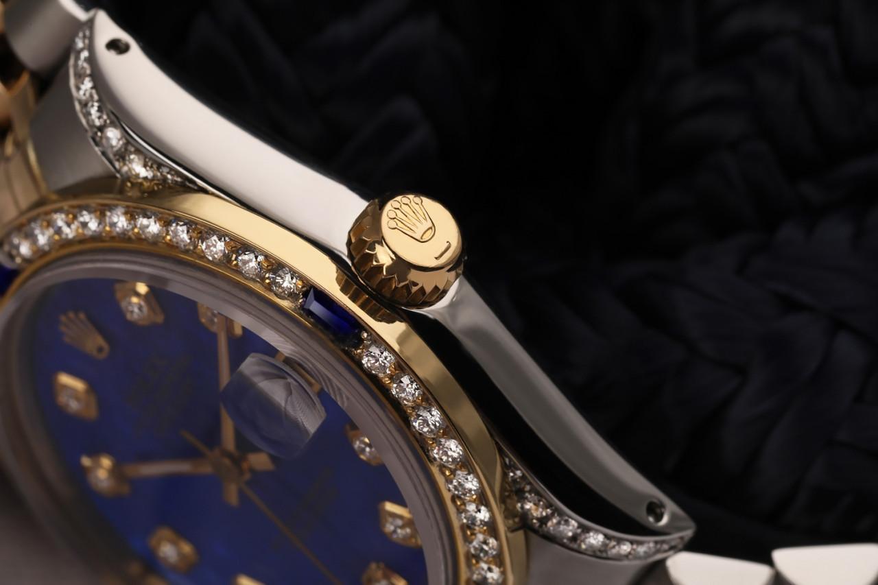 Rolex Datejust zweifarbige Jubiläums-Uhr mit blauem beschichtetem MOP-Diamant-Zifferblatt 68273 im Angebot 1