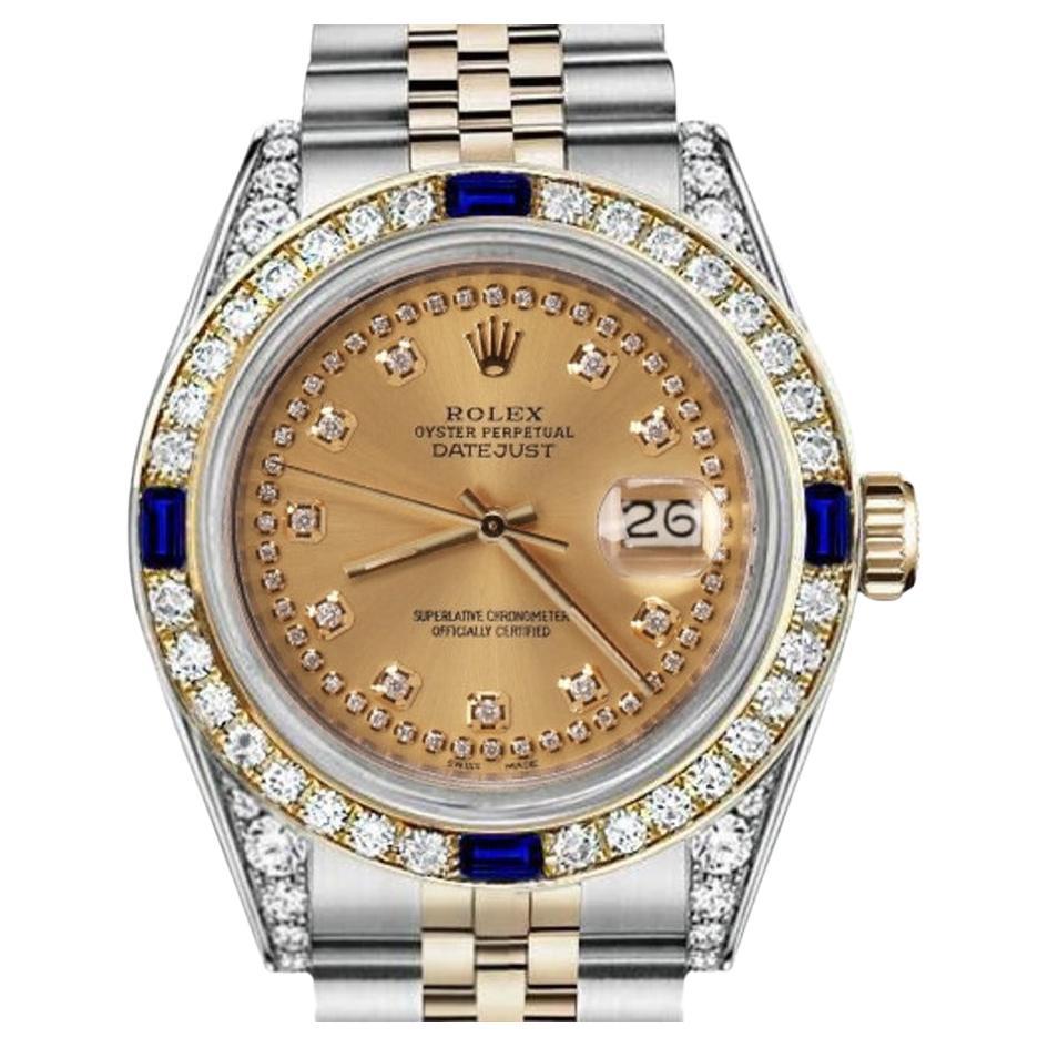 Women's Rolex Datejust Two Tone Jubilee Champagne String Diamond Watch 68273 For Sale