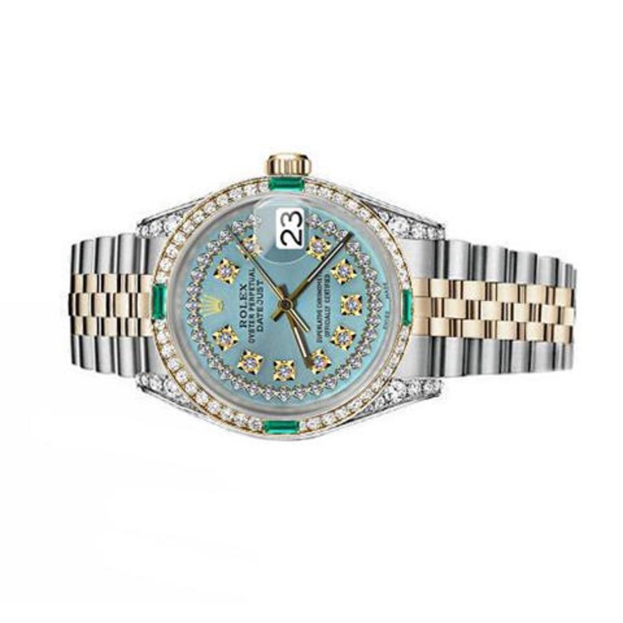 Round Cut Rolex 31mm Datejust Two Tone Jubilee Ice Blue String Diamond Dial Watch 68273 For Sale