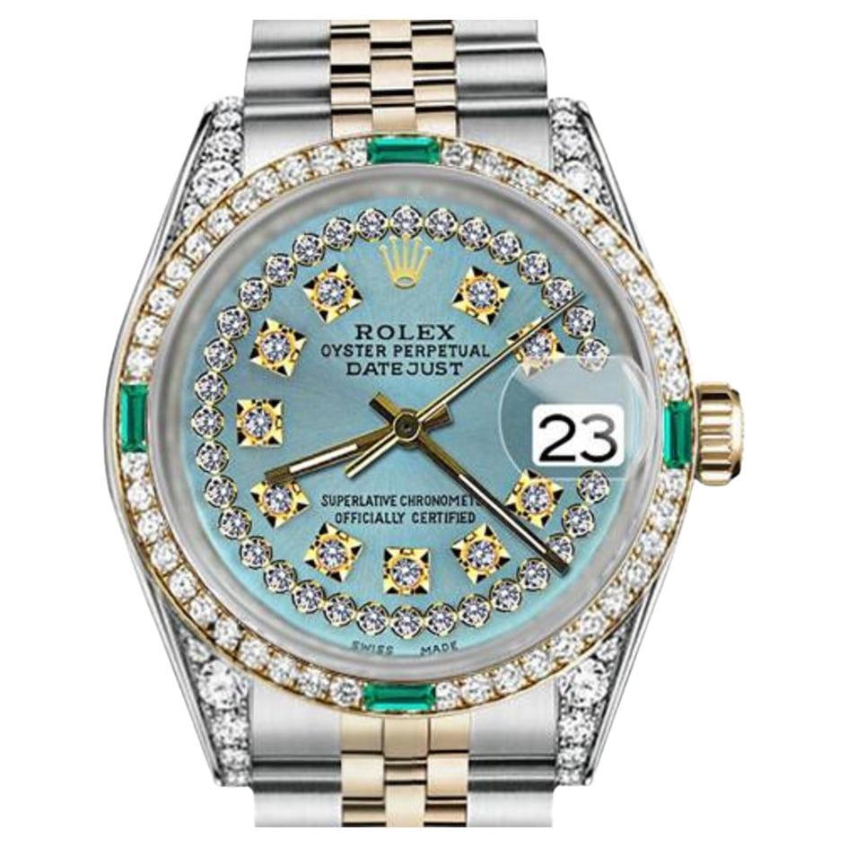 Rolex 31mm Datejust Two Tone Jubilee Ice Blue String Diamond Dial Watch 68273 For Sale