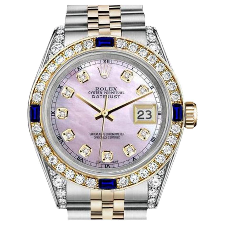 Women's Rolex Datejust Two Tone Jubilee Pink MOP Dial Diamond Accent Watch 68273 For Sale