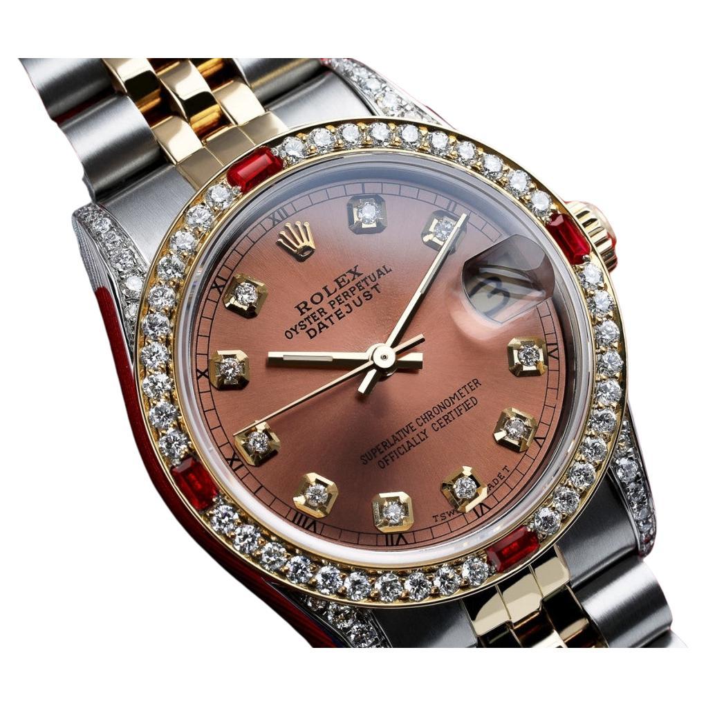 Rolex 31mm Datejust Two Tone Jubilee Salmon Dial Diamond Accent Watch 68273 For Sale