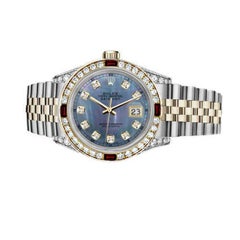 Rolex 31mm Datejust Two Tone Jubilee Tahitian MOP Diamond Dial Watch 69173