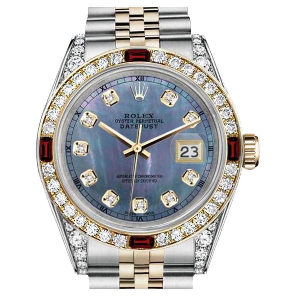 Rolex 31mm Datejust Two Tone Jubilee Tahitian MOP Diamond Dial Watch 69173