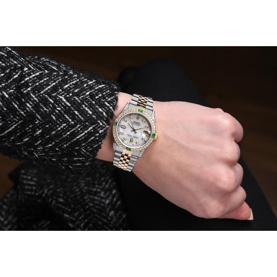 Women's Rolex Datejust Two Tone Jubilee White MOP Mother of Pearl Watch 68273 In Excellent Condition For Sale In New York, NY