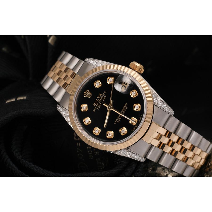 Round Cut Women's Rolex Datejust Two Tone Vintage Fluted Bezel with Lugs Watch 68273 For Sale