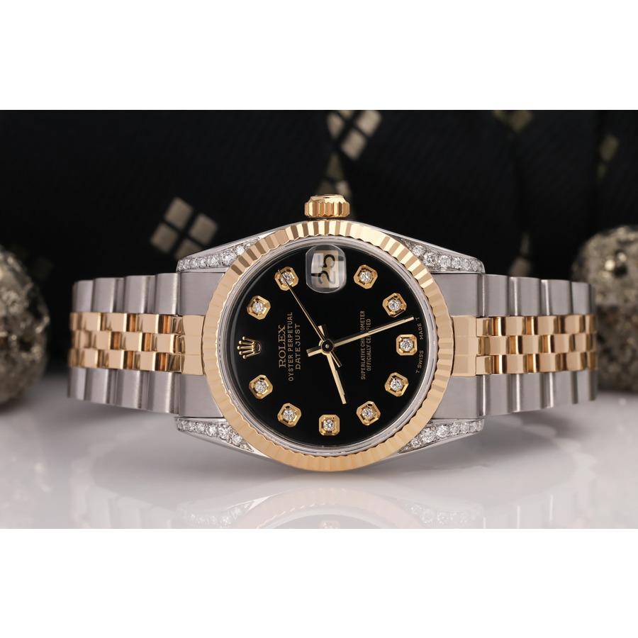 Women's Rolex Datejust Two Tone Vintage Fluted Bezel with Lugs Watch 68273 In Excellent Condition For Sale In New York, NY