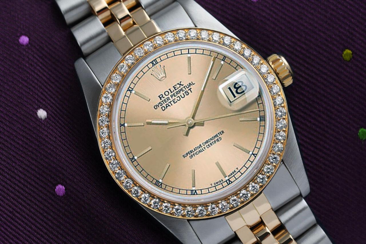 Women's Rolex 31mm Datejust with Diamond Bezel & Champagne Dial Two Tone Watch

We take great pride in presenting this timepiece, which is in impeccable condition, having undergone professional polishing and servicing to maintain its pristine