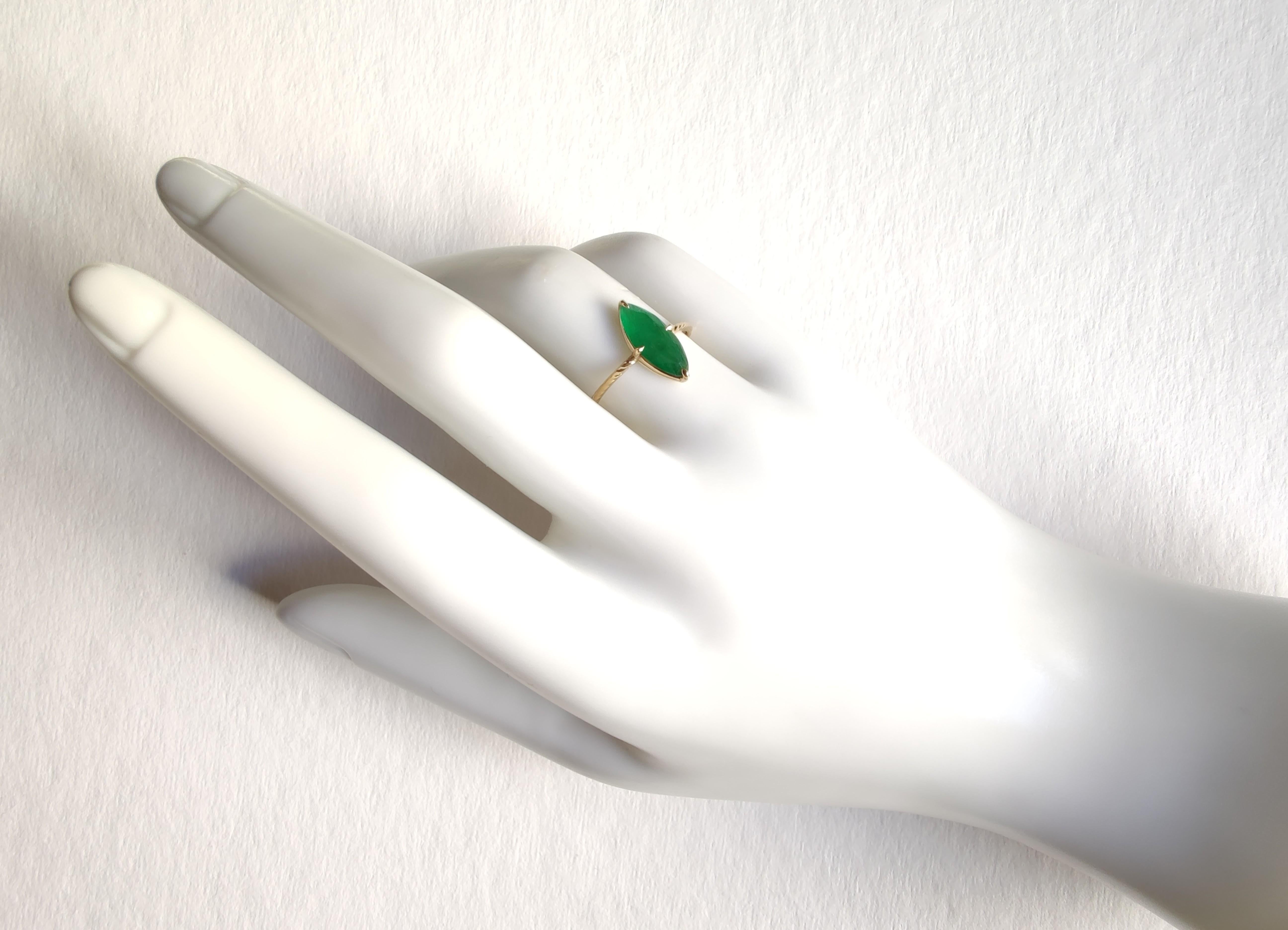 Artist Women's Solitaire Emerald Ring Solid 18K Gold, Christmas Gift  Engagement Ring
