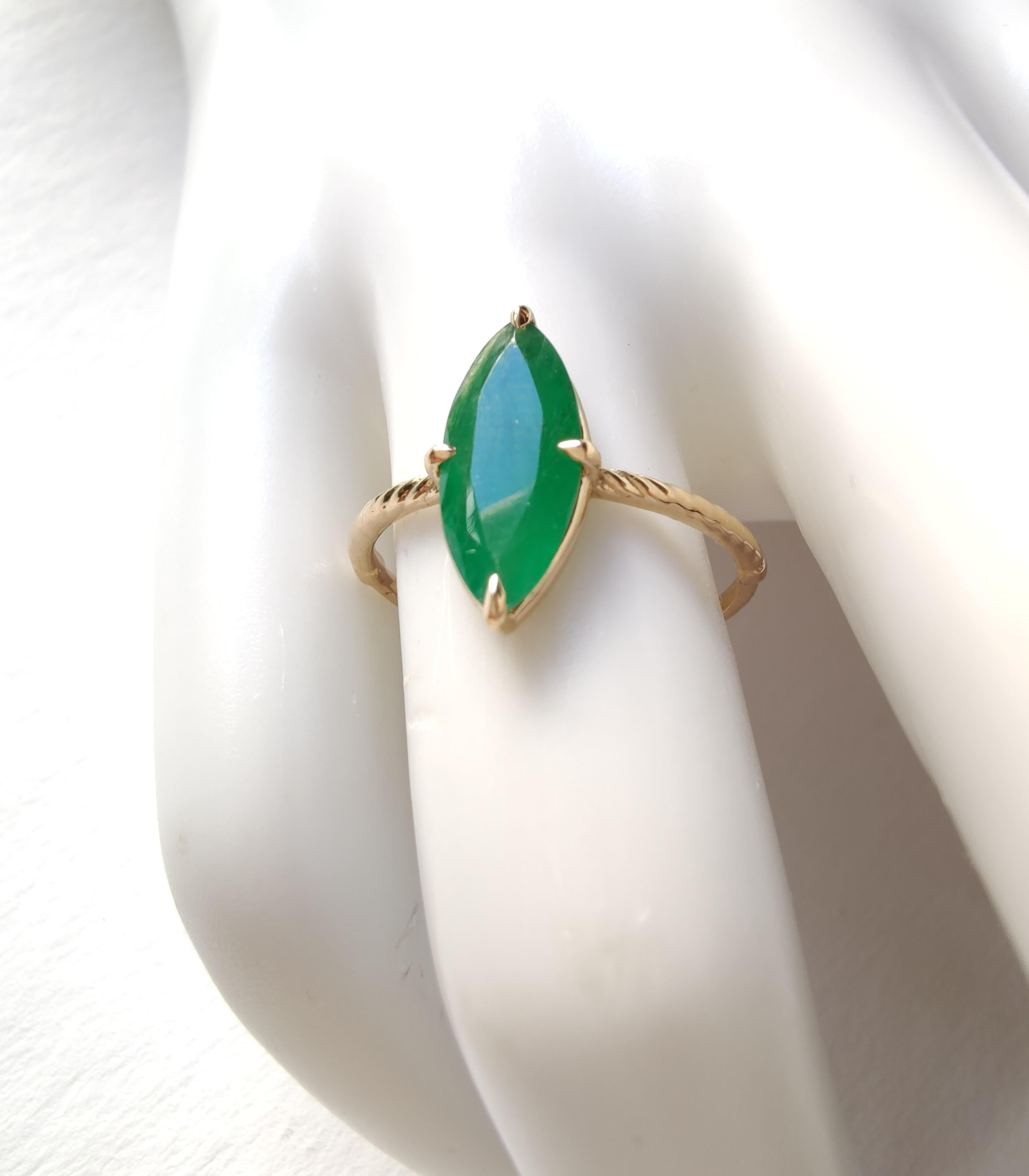 Marquise Cut Women's Solitaire Emerald Ring Solid 18K Gold, Christmas Gift  Engagement Ring