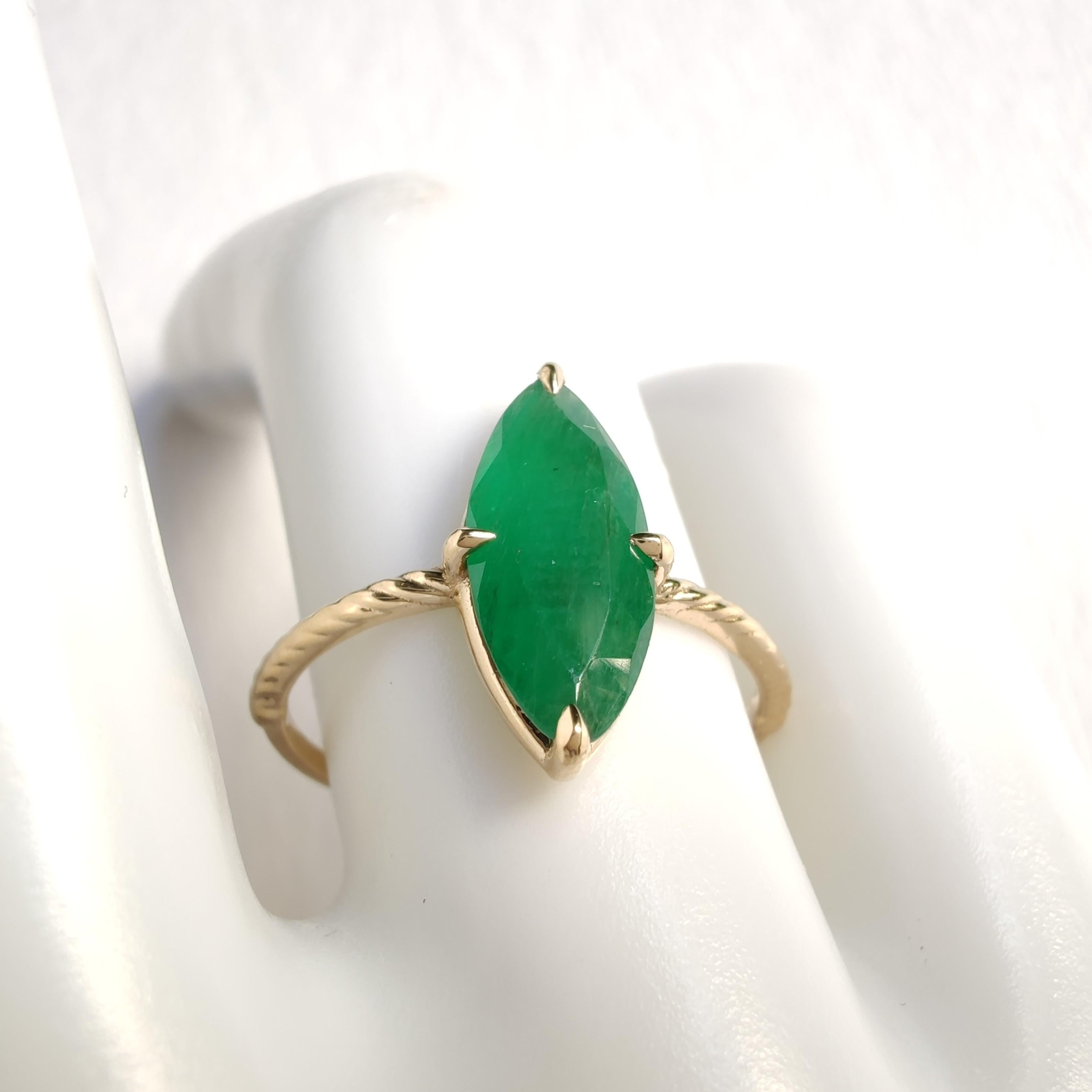 Women's Solitaire Emerald Ring Solid 18K Gold, Christmas Gift  Engagement Ring 1