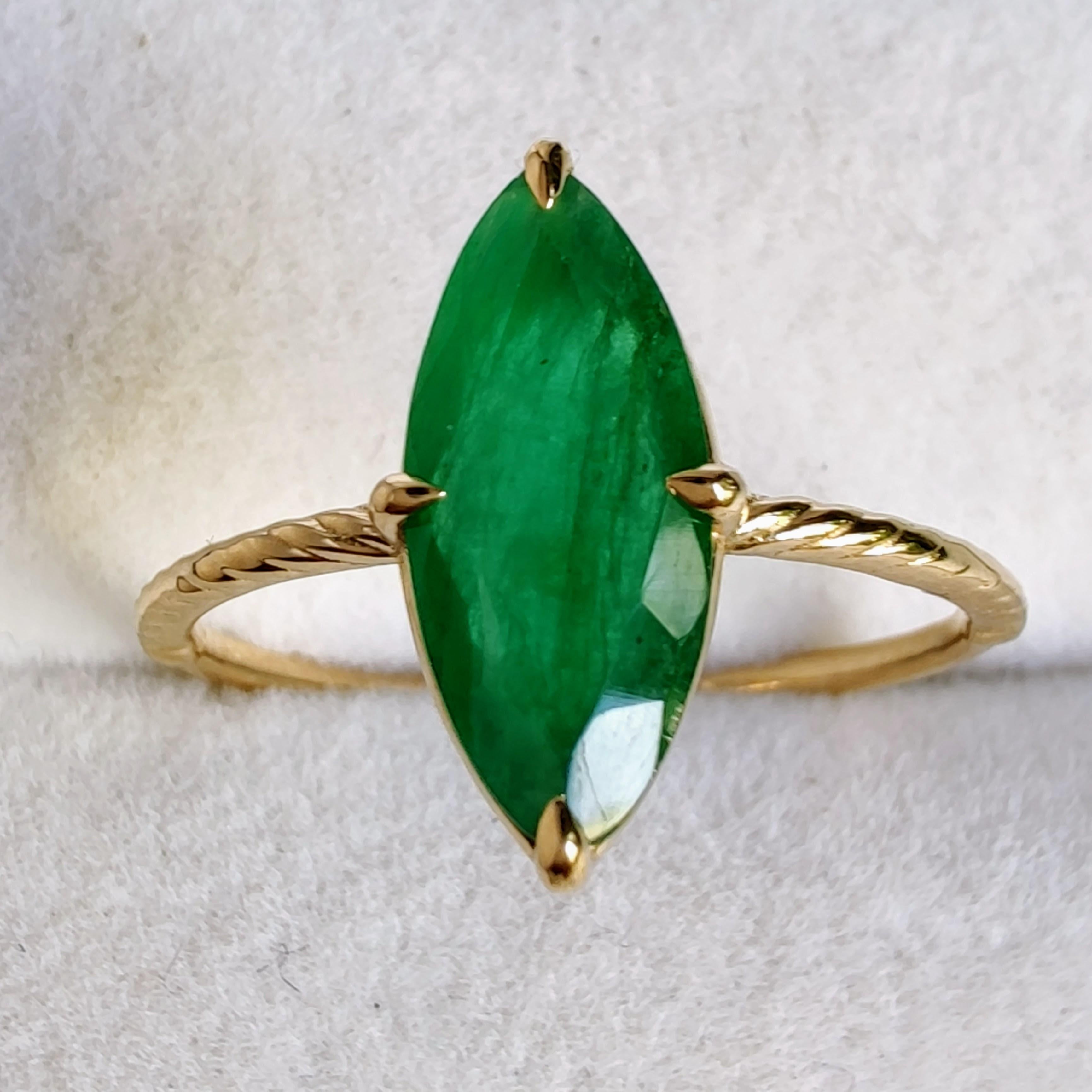 Women's Solitaire Emerald Ring Solid 18K Gold, Christmas Gift  Engagement Ring 3