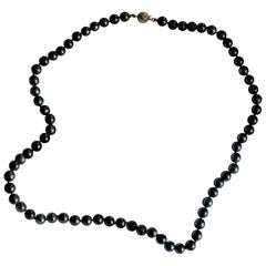 Retro Women's Tahitian Black Pearl Necklace with a 14 Karat Gold Ball Clasp