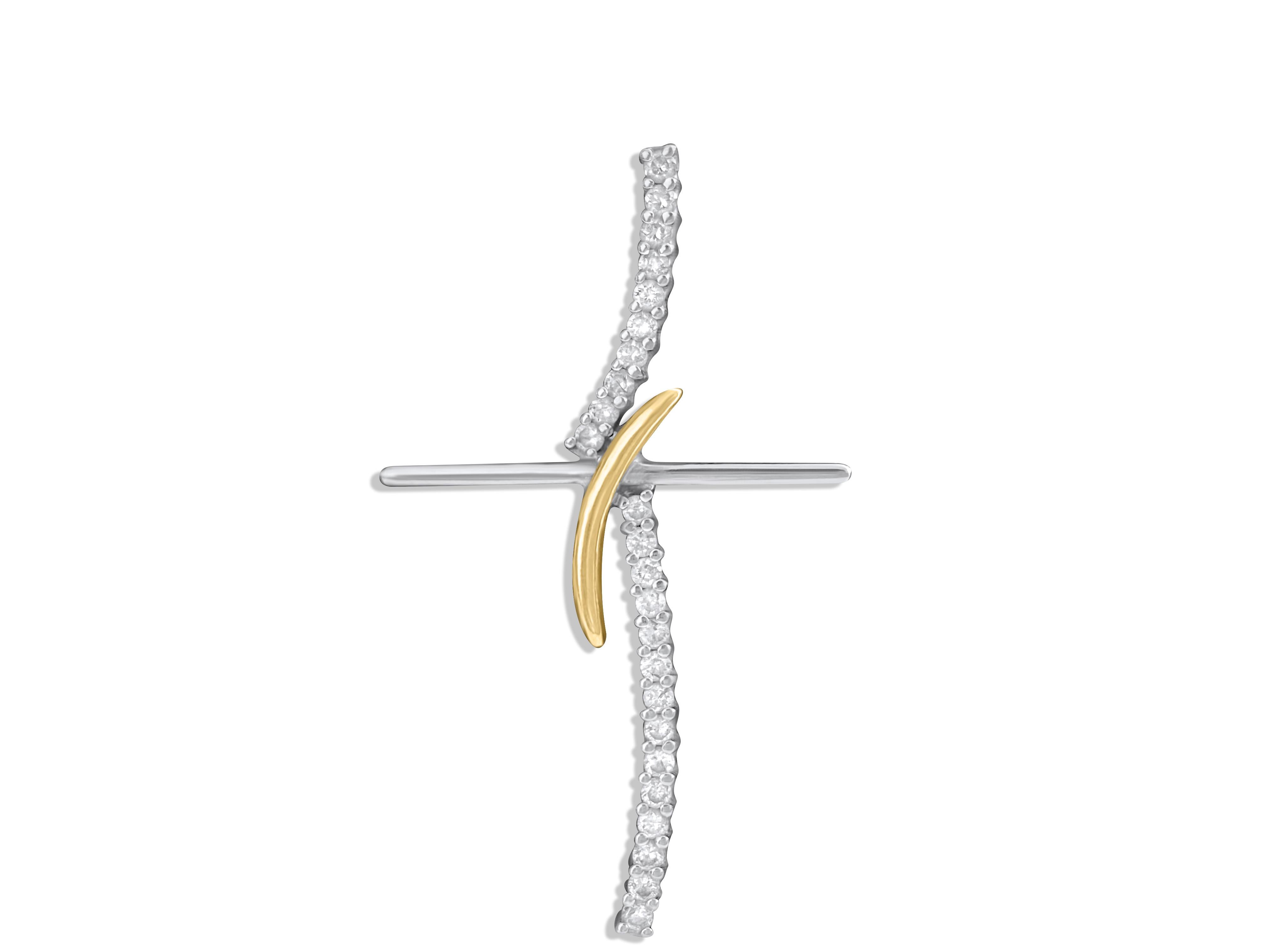 Women's Two-Tone Diamond Cross 0.80 Carat Diamond Religious Cross For Sale 2