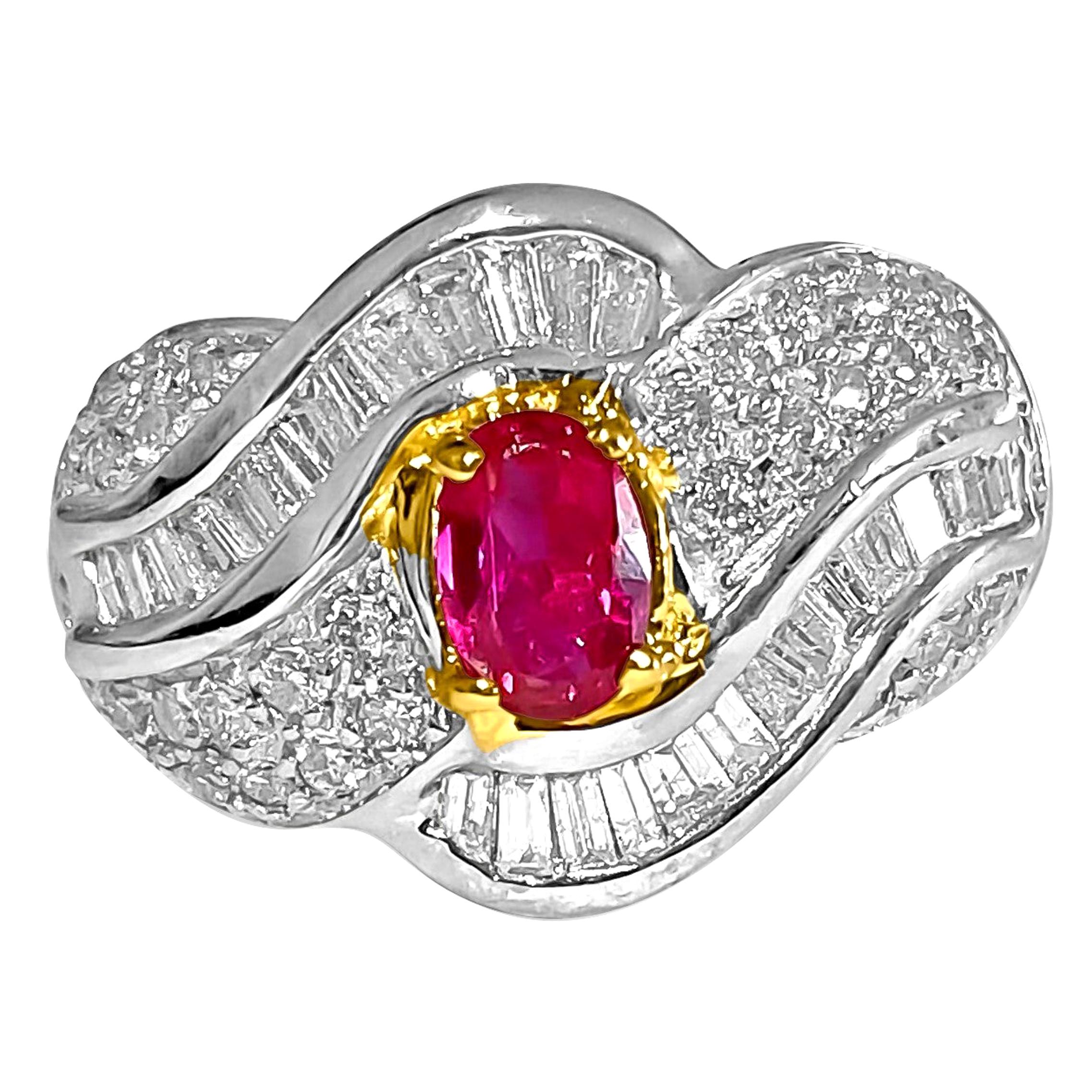 Women's Vintage 14 Karat Yellow Gold 2.70 Carat Ruby Diamond Ring For Sale