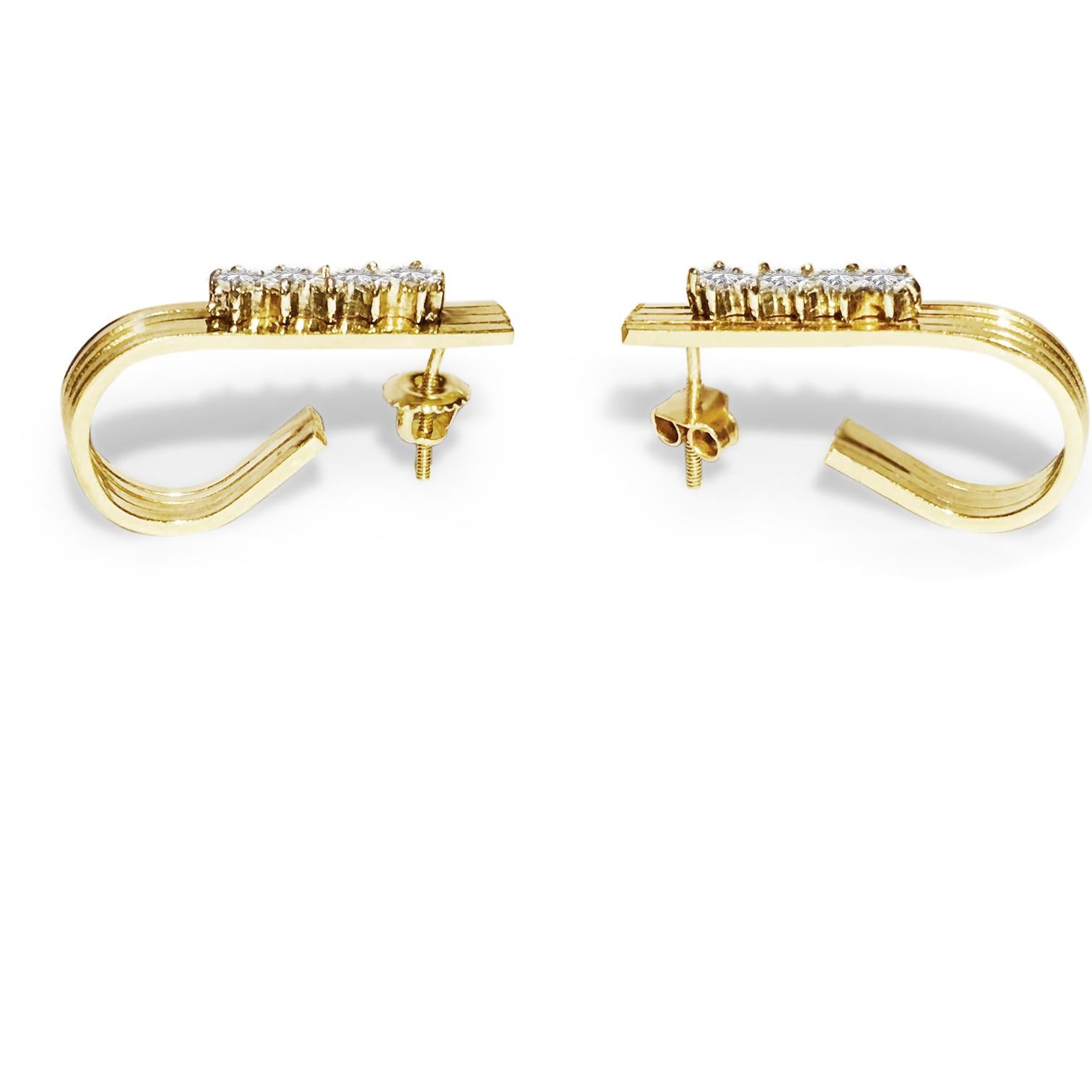 Women's Womens Vintage 14K Gold and VVS Diamond Earrings For Sale