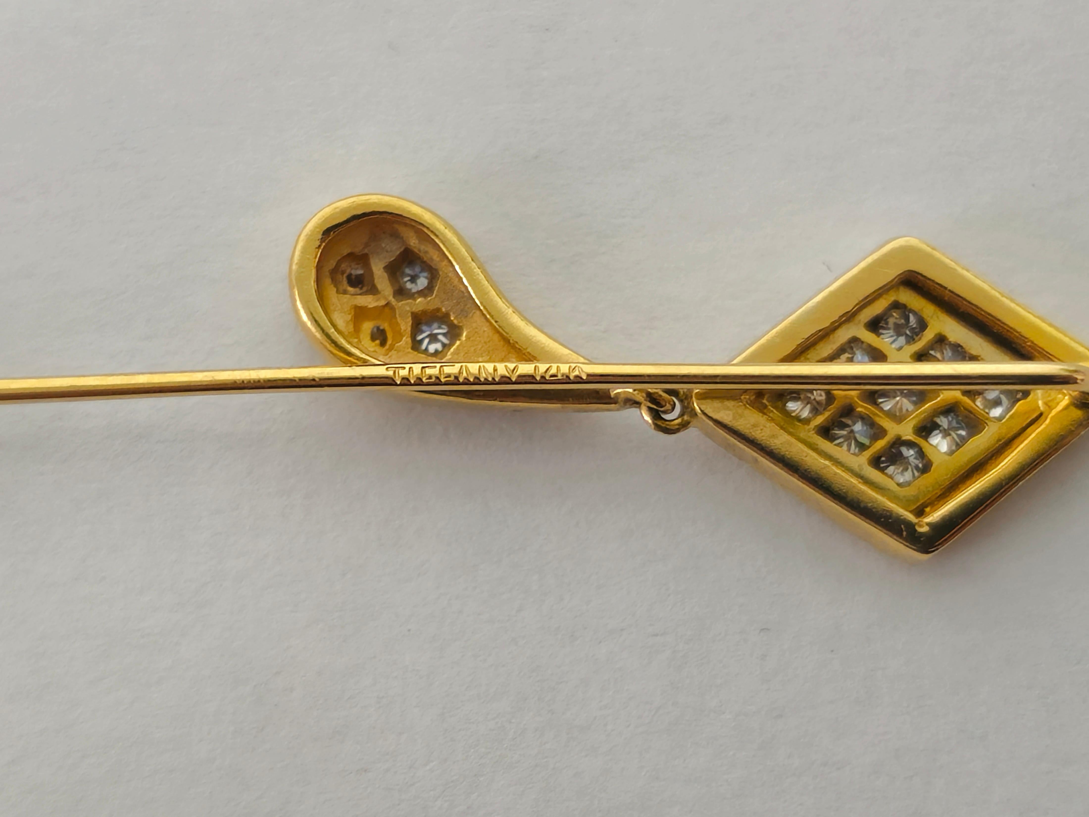 Victorian Womens, Vintage 14K Yellow Gold & Diamond Pin For Sale