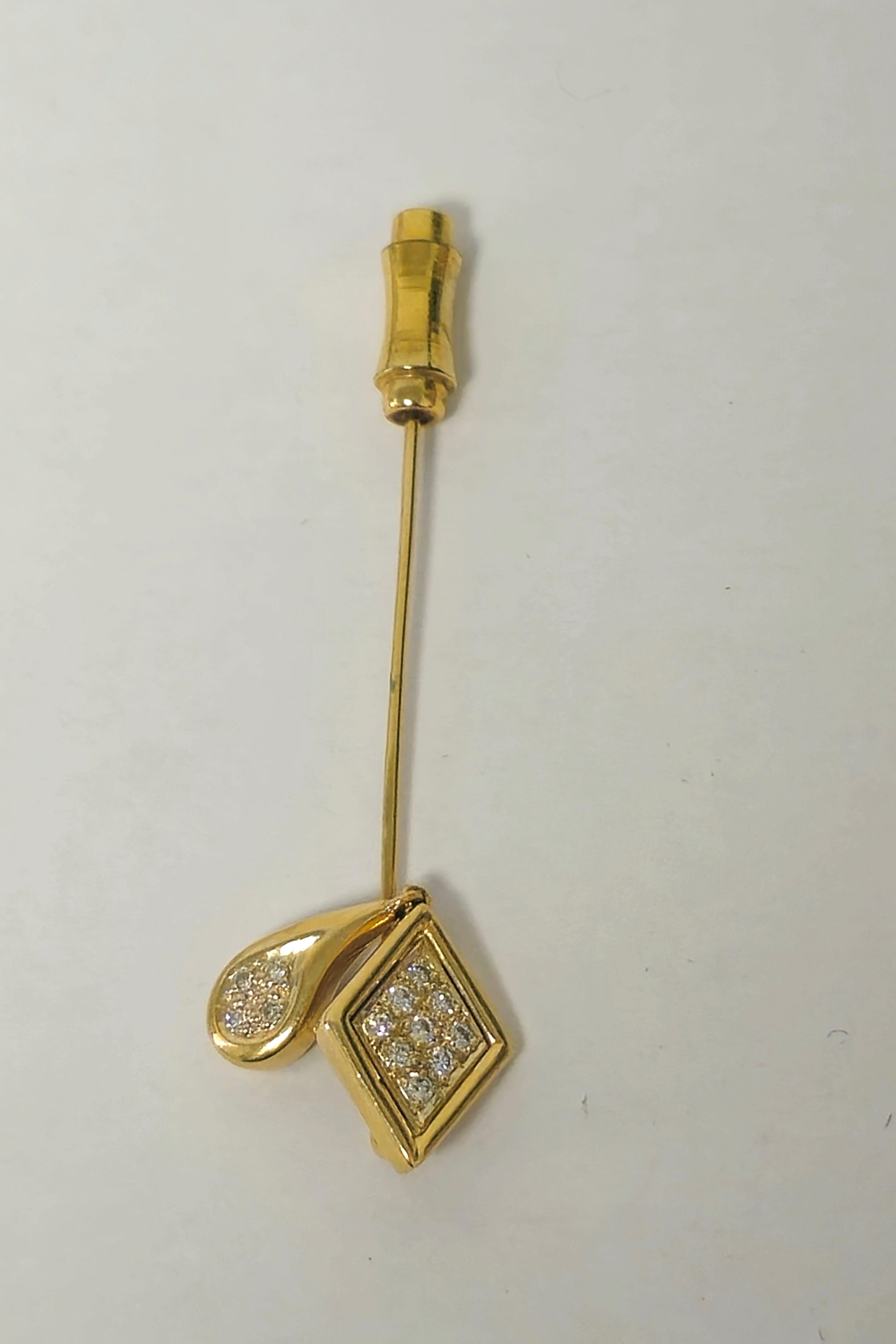 Brilliant Cut Womens, Vintage 14K Yellow Gold & Diamond Pin For Sale