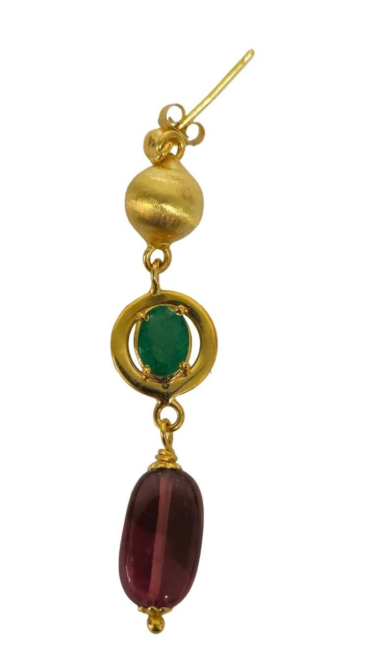 Womens Vintage 9.50 Carats Emerald, Tourmaline & 14K Gold Earrings In Excellent Condition For Sale In Miami, FL