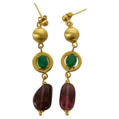 Orecchini da donna vintage con smeraldo, tormalina e oro 14K da 9,50 carati