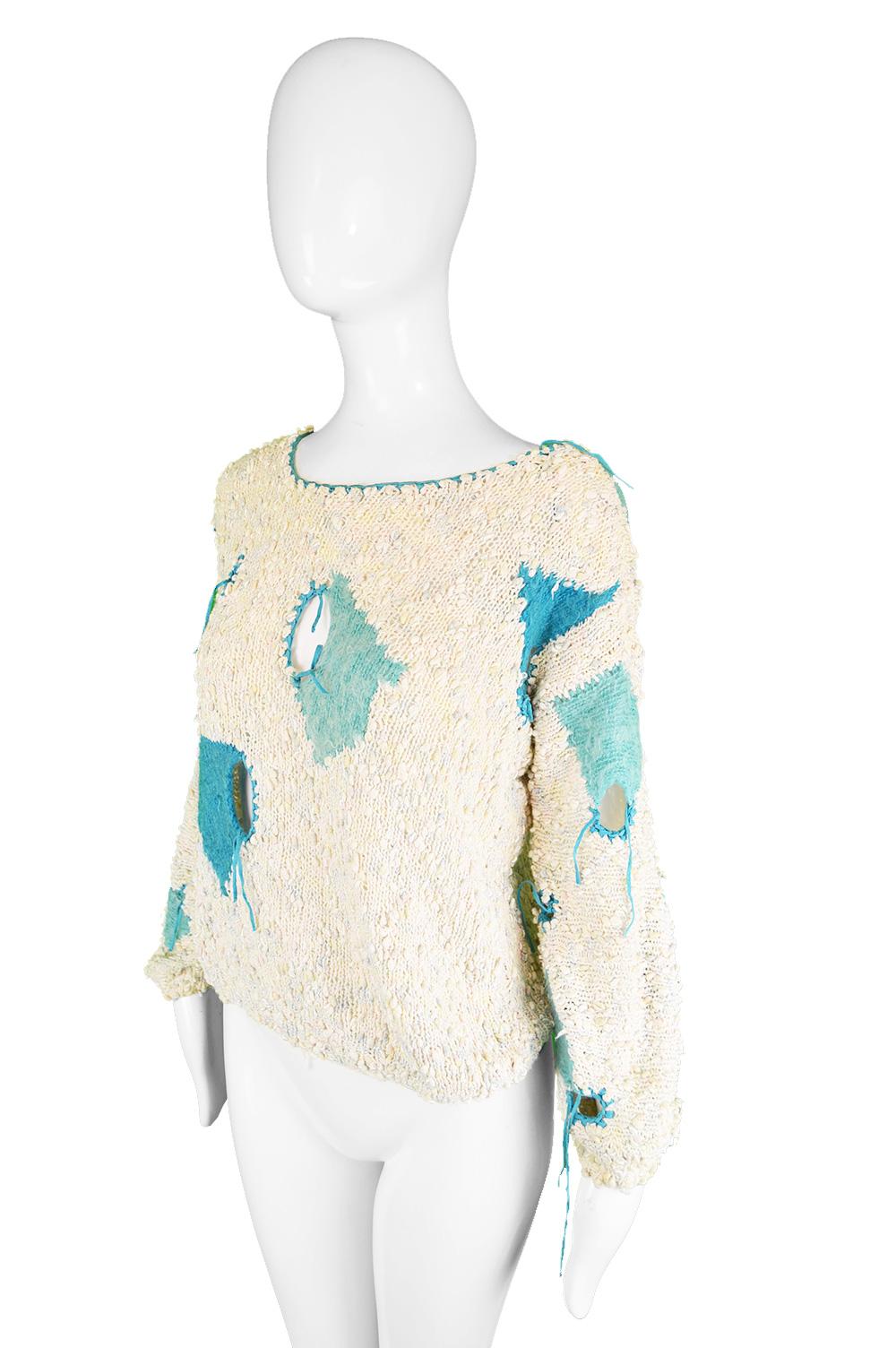 Women's Vintage Deconstructed Bouclé Knit Punk Couture Style Sweater, 1980s 2