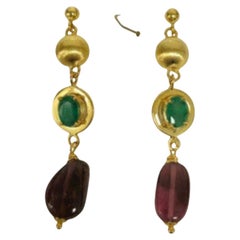 Womens Vintage Emerald, Tourmaline & 14k Gold Earrings