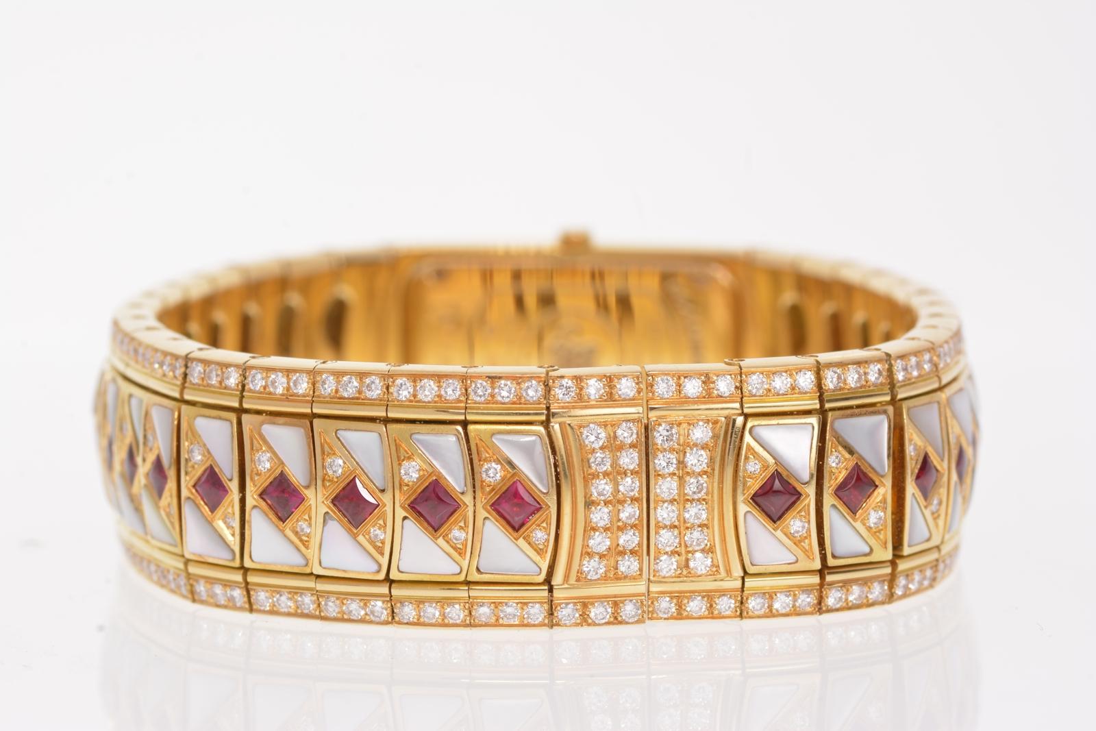 Contemporary Women's Vintage Mauboussin, Lady M Maxi Diamond, Ruby, 18 Karat Gold Watch