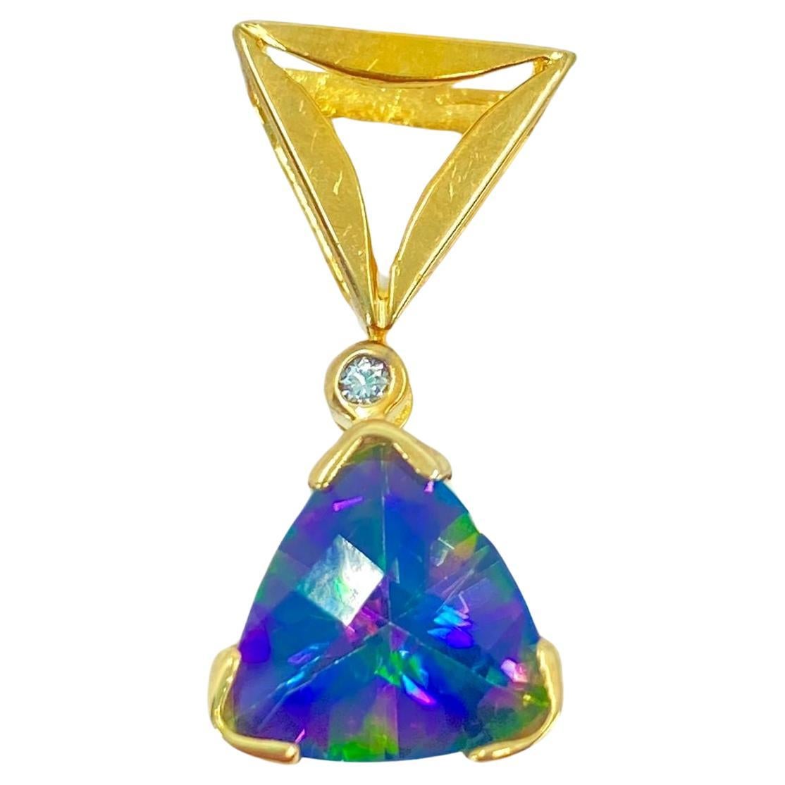 Womens Vintage Topaz and Diamond Gold Pendant For Sale