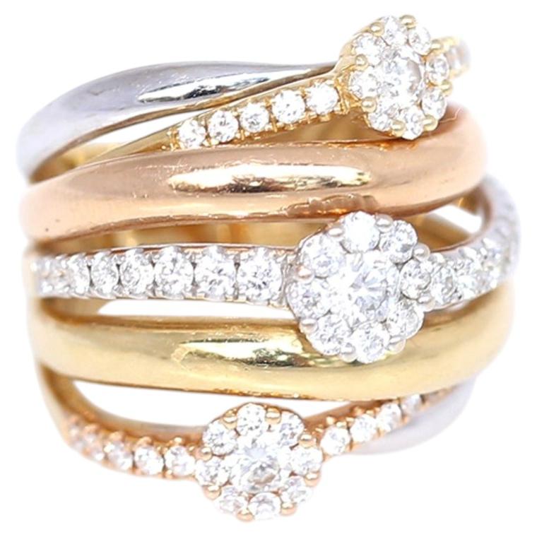 Women's Yellow and White Gold Diamond Six-Band Diamon Fashion Ring, 2000, 0.54ct