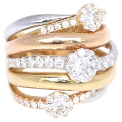 Women's Yellow and White Gold Diamond Six-Band Diamon Fashion Ring, 2000, 0.54ct