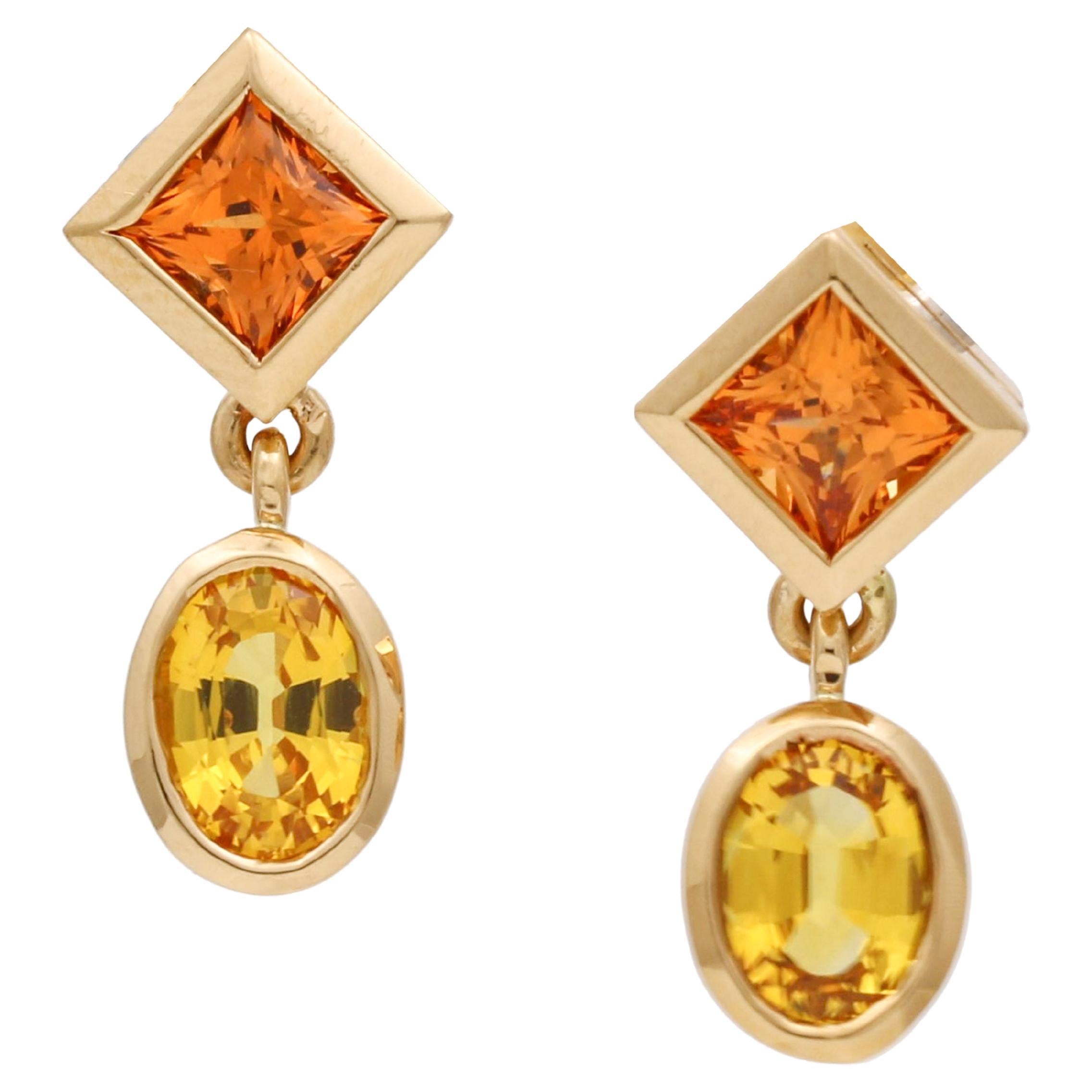 Women's Yellow Sapphire Madeira Citrine 18k Gold Dangle Earrings