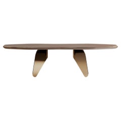 Wonatti Bidar Dining Table, Walnut Wood Dining Table, Steel Dining Table