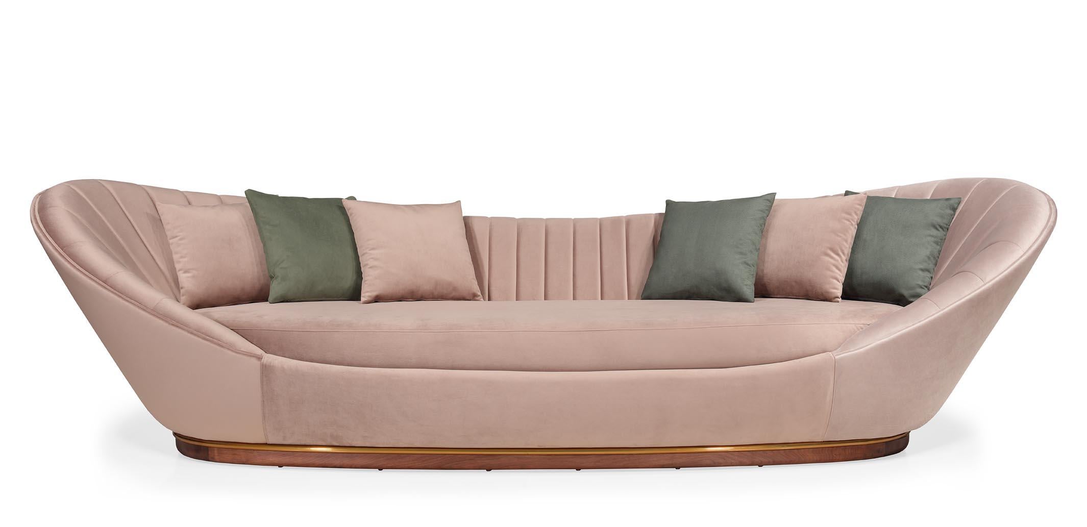 Wonatti Davos Sofa, Walnut Wood Footer, Beige Velvet, Stainless Steel Detail In New Condition For Sale In Vila Nova De Famalicão, 03