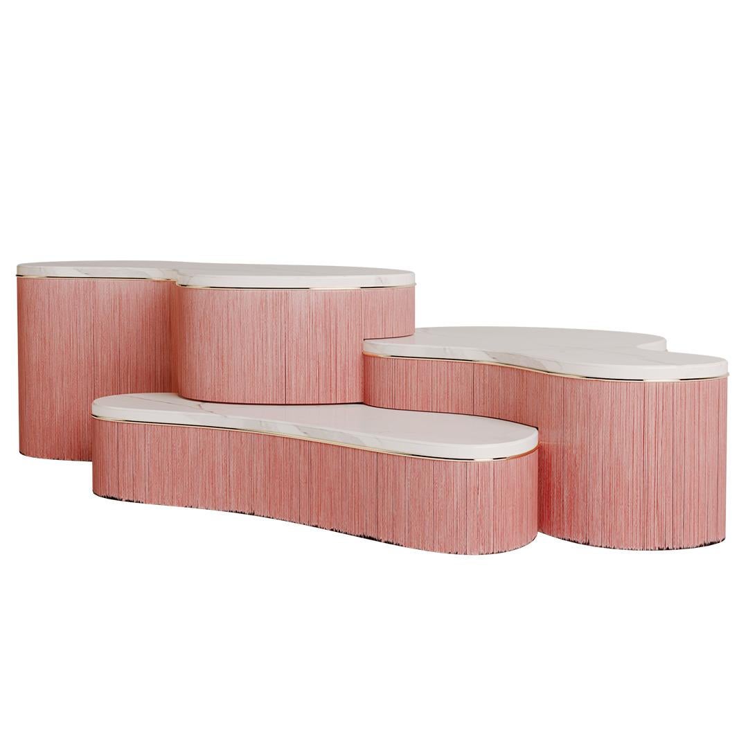 Moderne Table basse Denizli, table basse à franges, table basse en marbre blanc Wonatti en vente