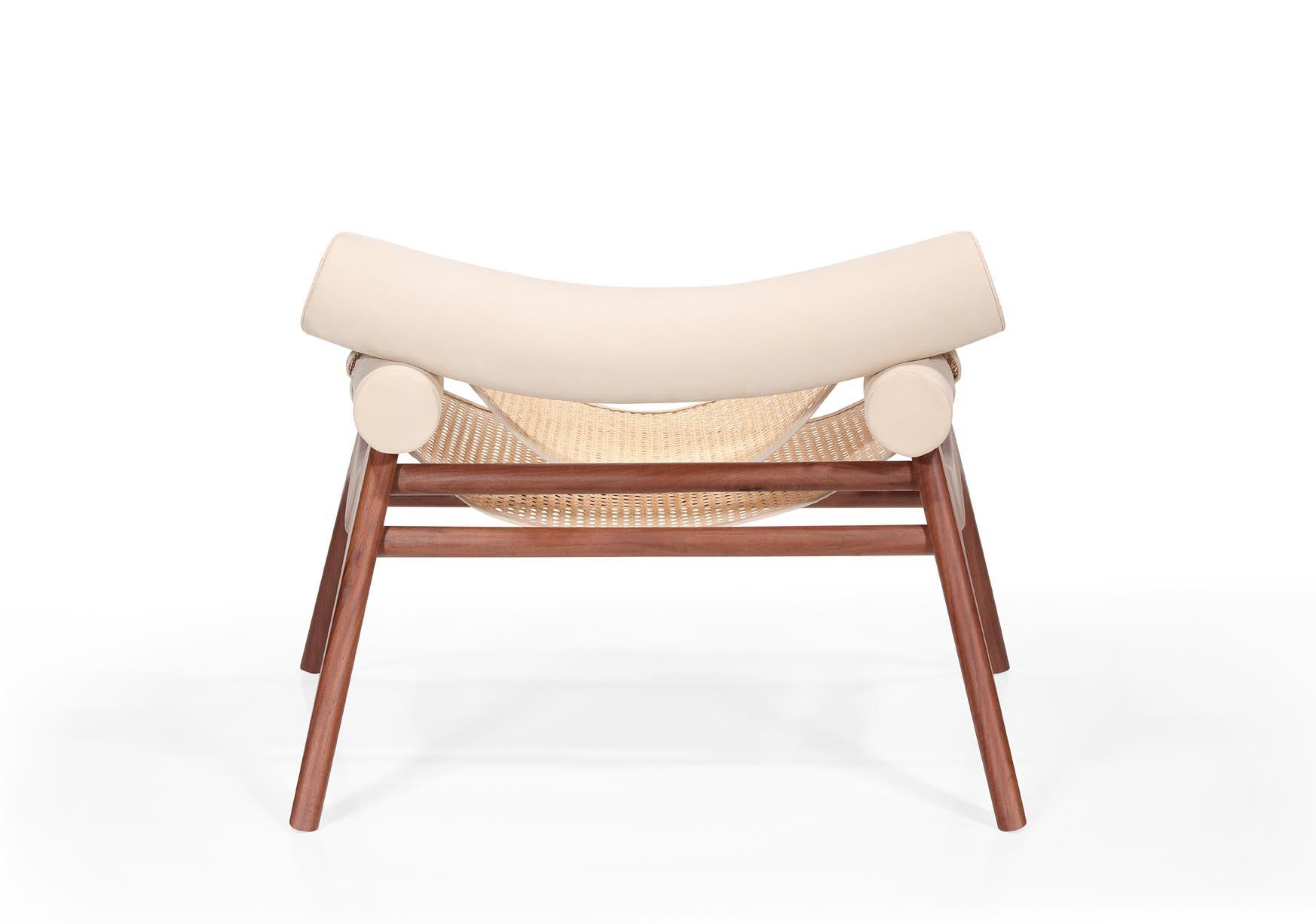 Wonatti Espiunca Armchair, Walnut Wood Armchair, Leather Armchair, Rattan Chair In New Condition For Sale In Vila Nova De Famalicão, 03