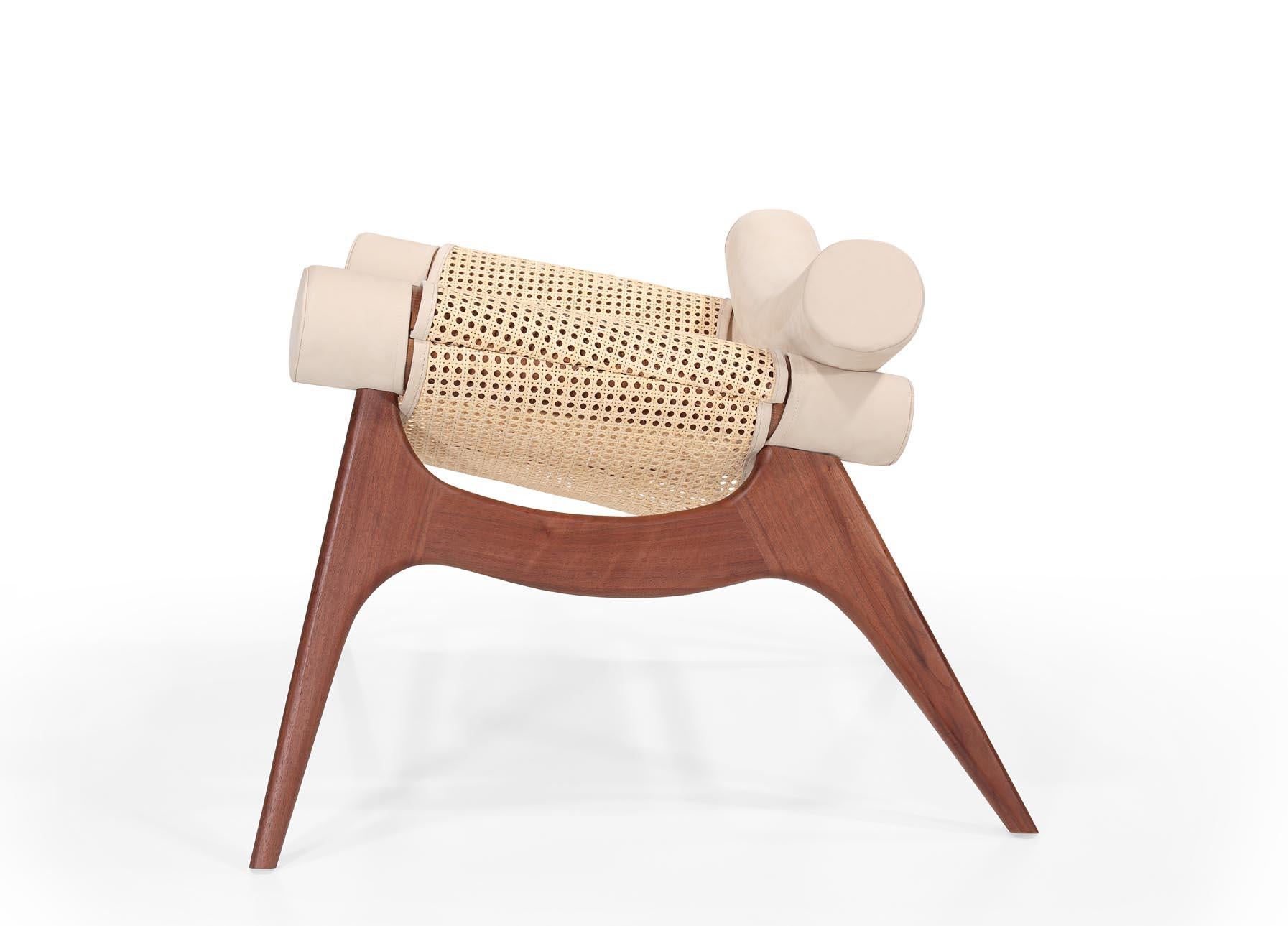 Wonatti Espiunca Armchair, Walnut Wood Armchair, Leather Armchair, Rattan Chair For Sale 1