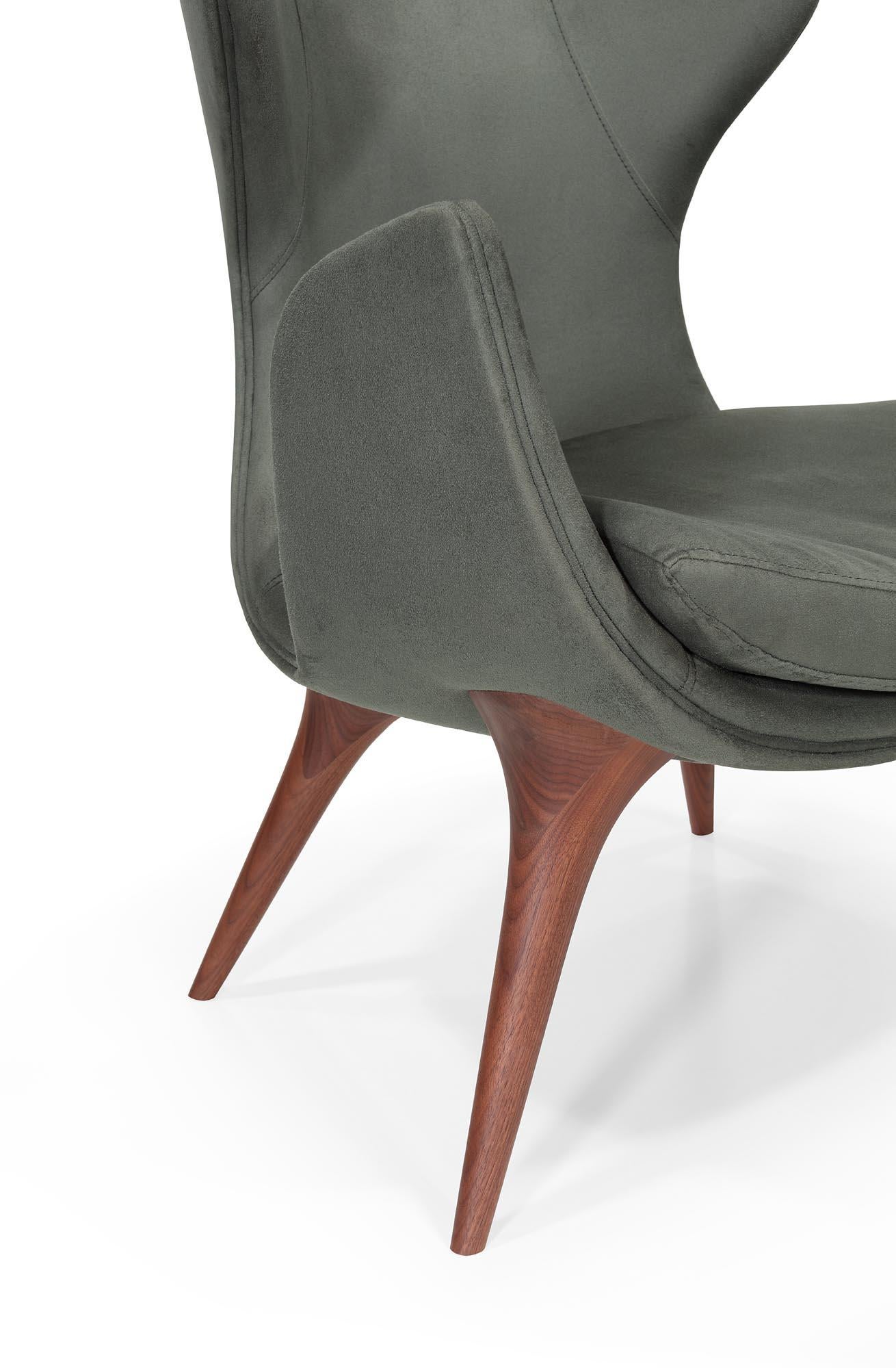 A true statement of luxury
Combining the finest and ancient craftsmanship with luxurious levels of design, quality, and comfort. 

Korcula Armchair, Modern Collection, Walnut Wood, Suede Fabric - Traditional Handcrafted in Portugal 

It is made