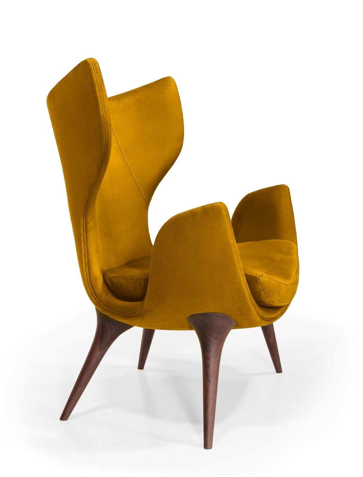 A true statement of luxury
Combining the finest and ancient craftsmanship with luxurious levels of design, quality, and comfort. 

Korcula Armchair, Modern Collection, Walnut Wood, Suede Fabric - Traditional Handcrafted in Portugal 

It is made