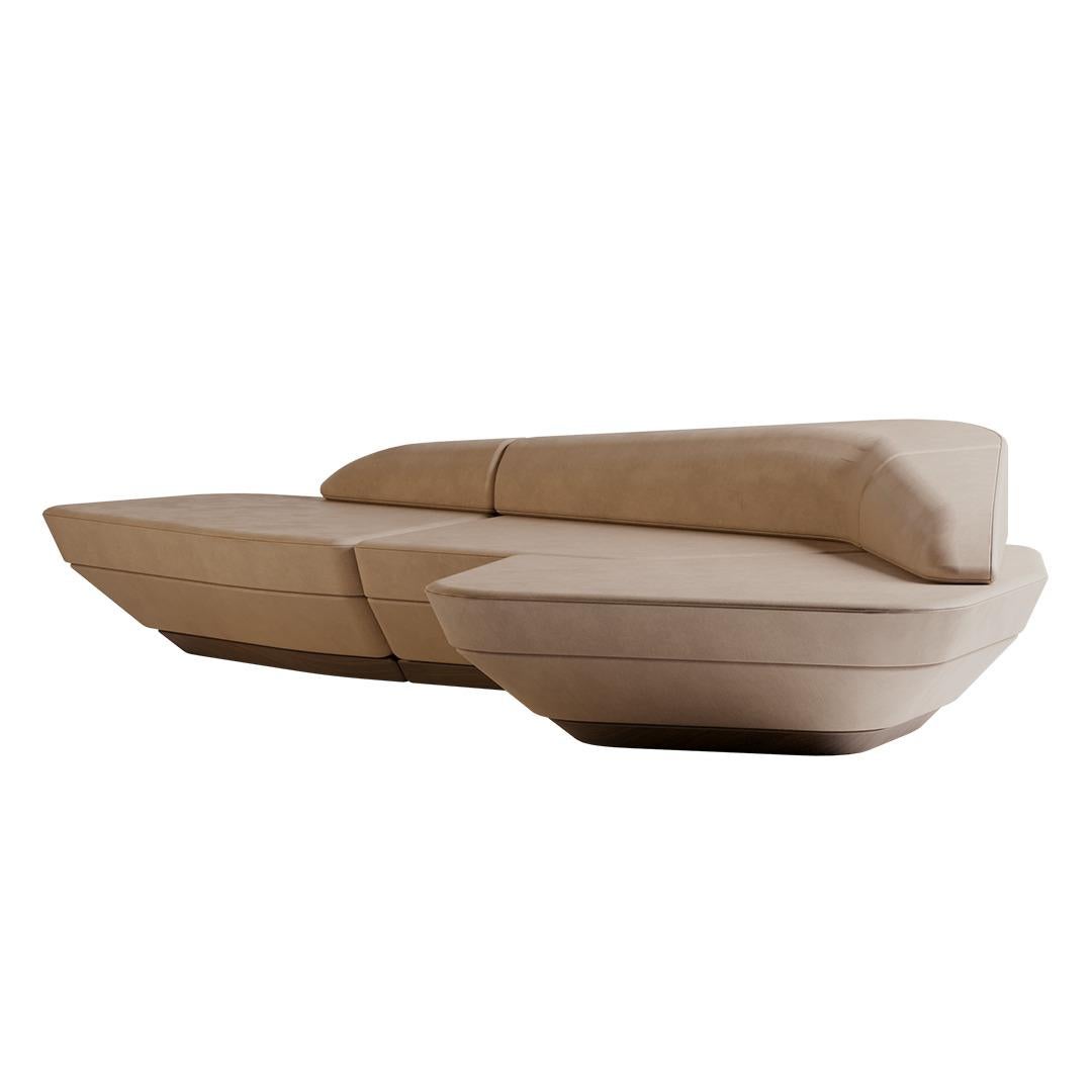 Wonatti Lozere-Sofa, Fuß aus Nussbaumholz, Beigefarbenes Leder Premium-Leder (Moderne) im Angebot